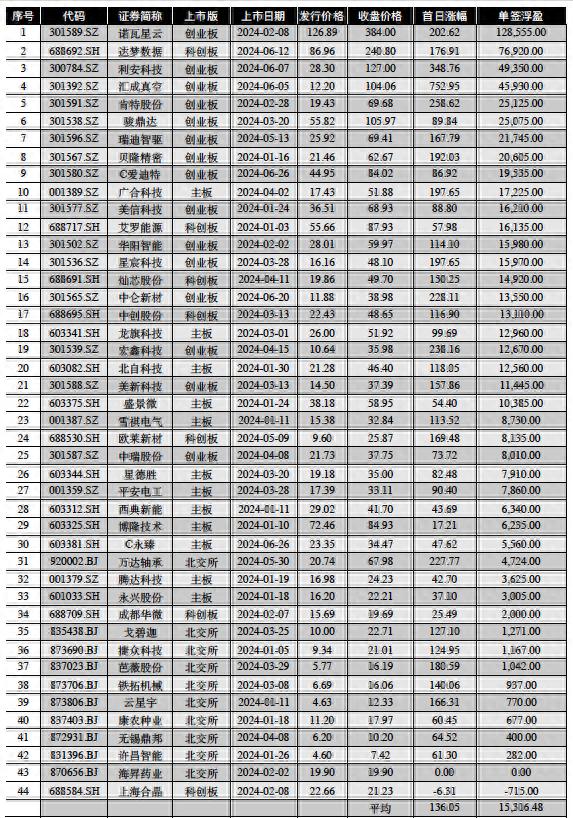 2024年上半年A股打新收益榜出炉！中一签最高获利14.59万元